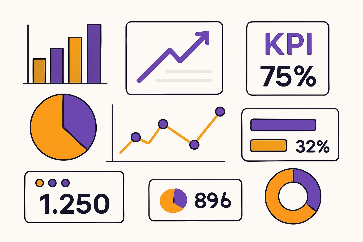 Дашборд с графиками роста, KPI показателями 75% и аналитическими данными