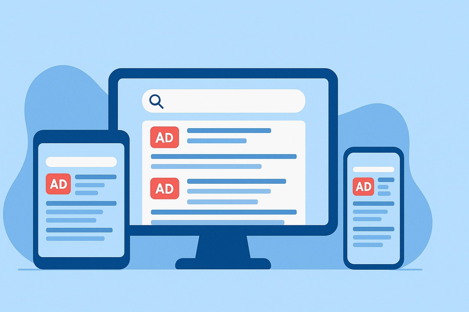 Контекстная реклама отображается на компьютере, планшете и смартфоне с маркировкой AD