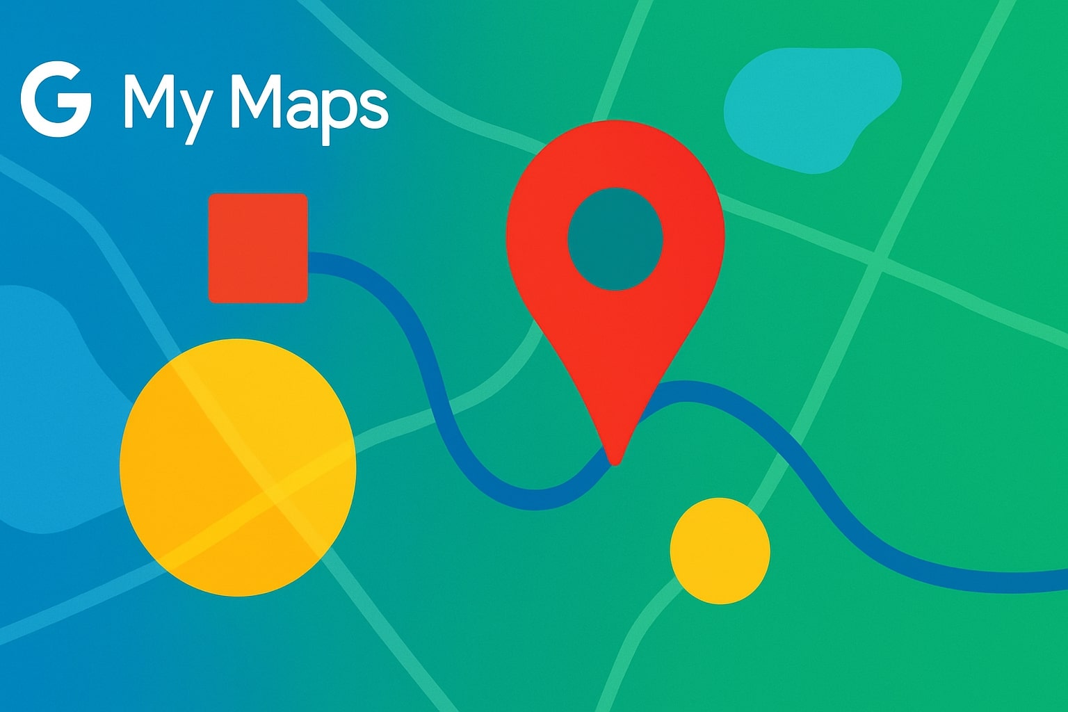 Google My Maps логотип с красным указателем местоположения и красочными геометрическими фигурами