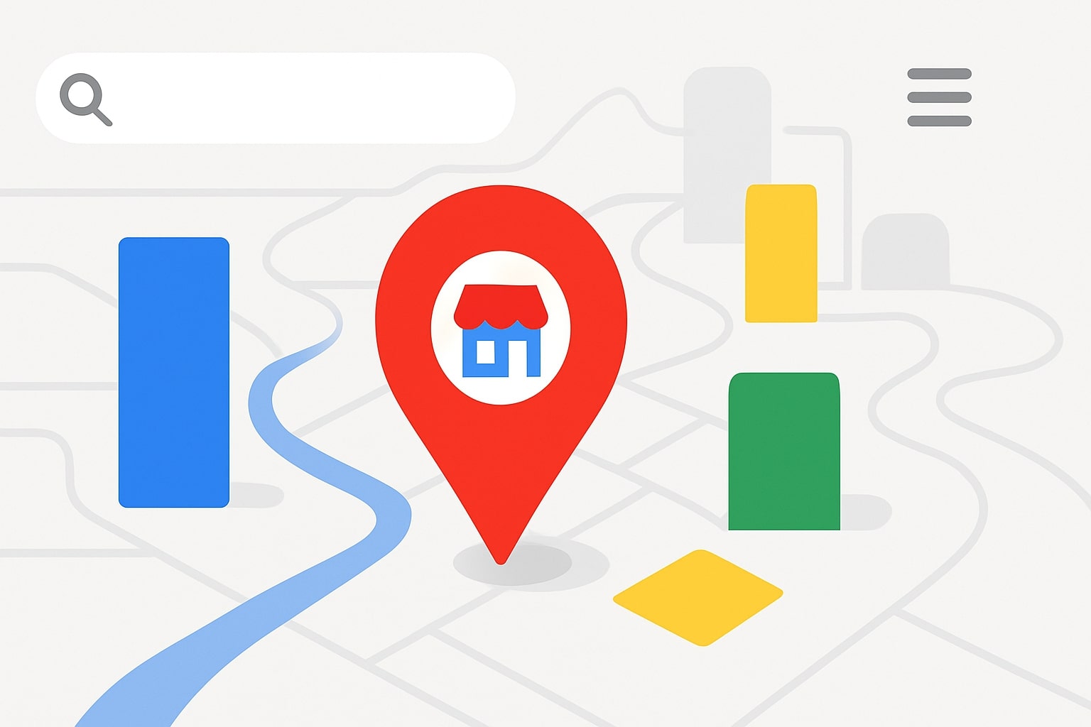 Красный указатель с иконкой магазина на схематичной карте с поисковой строкой