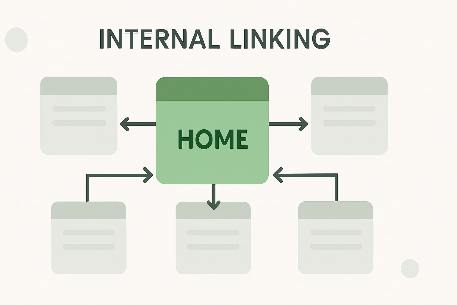 Схема внутренней перелинковки с главной страницей в центре и связанными разделами сайта