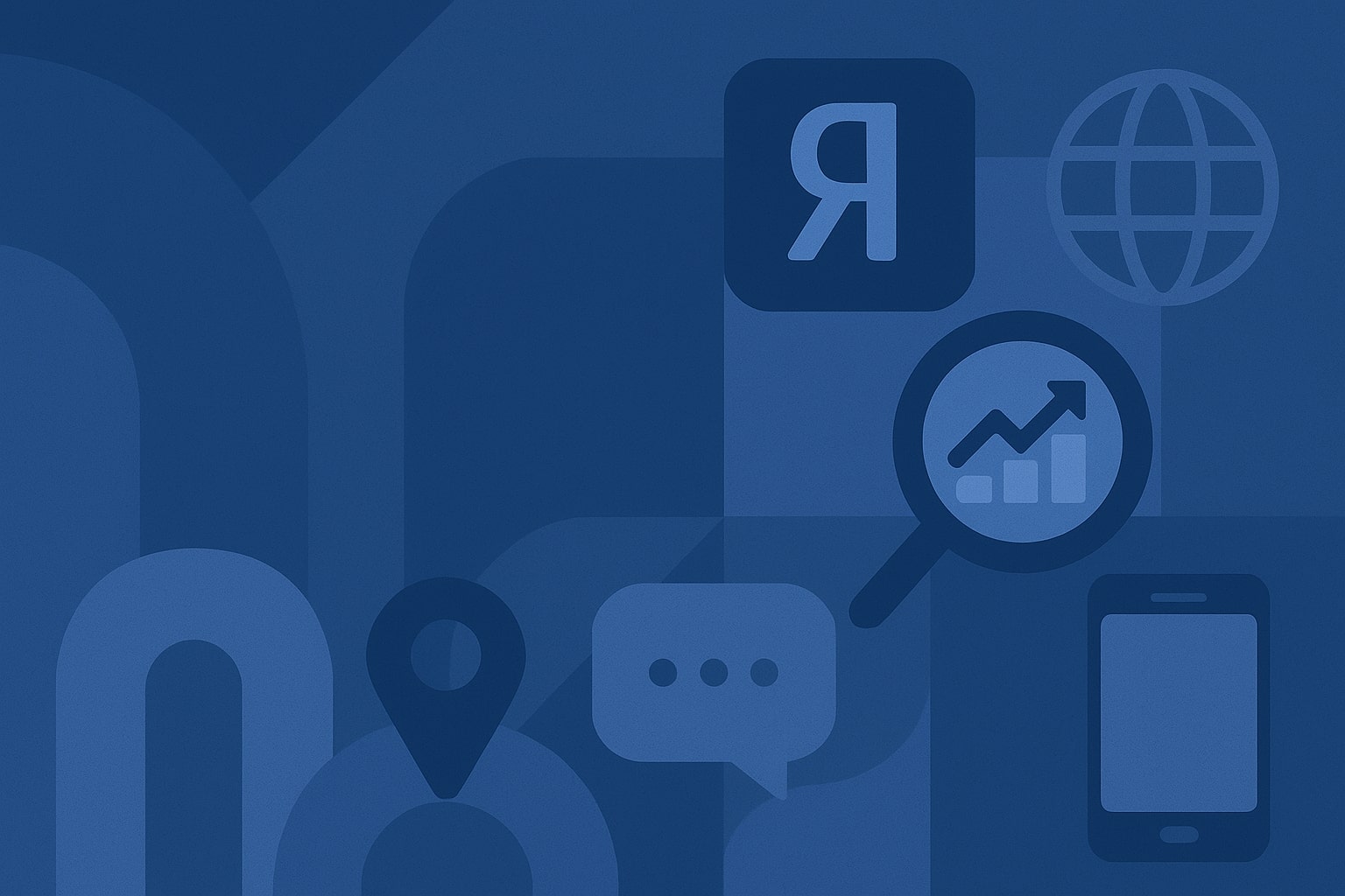 Монохромные синие цифровые иконки поиска, аналитики, локации и коммуникации для мобильных устройств