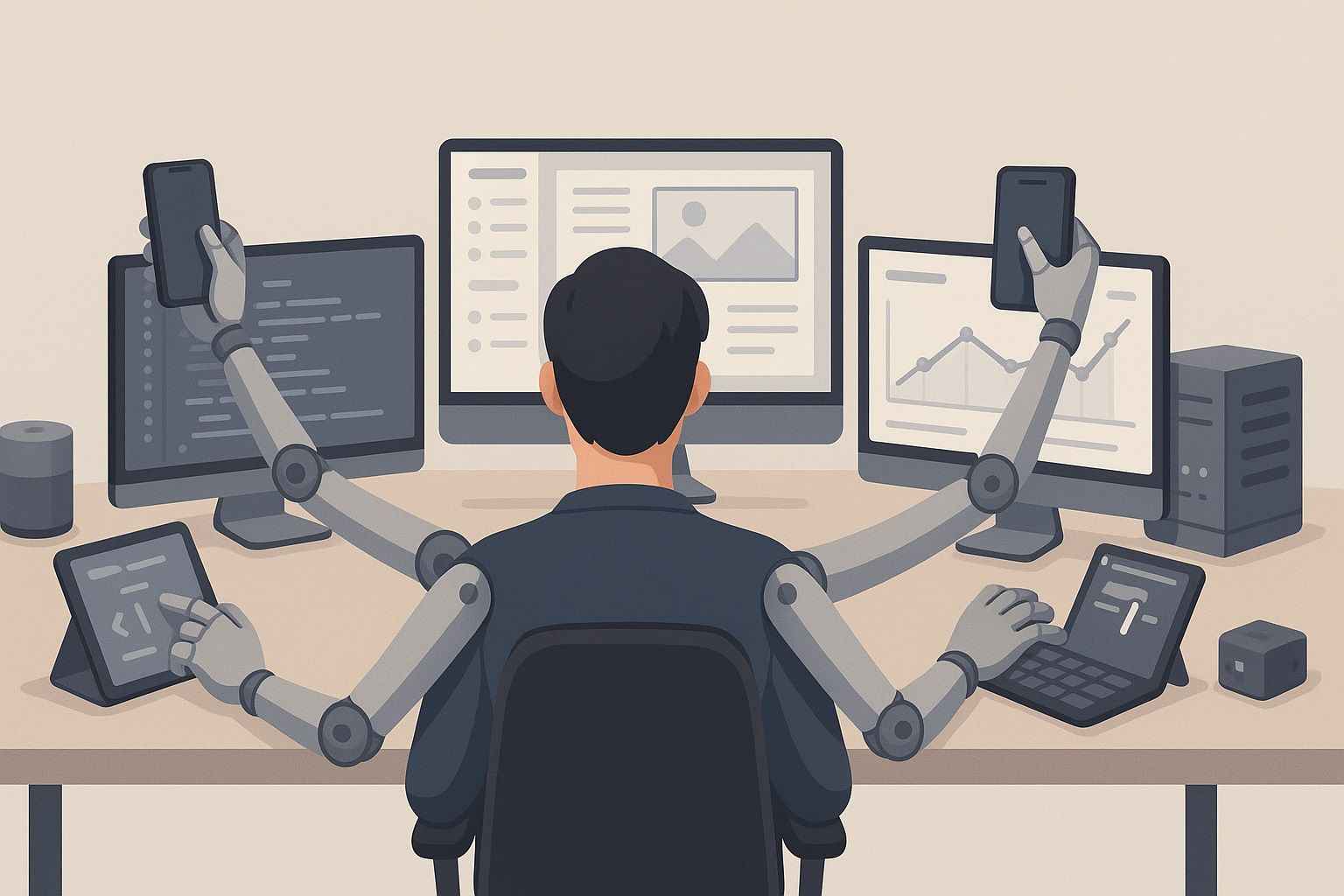 Многозадачность вебмастера: специалист управляет кодом, контентом и аналитикой одновременно