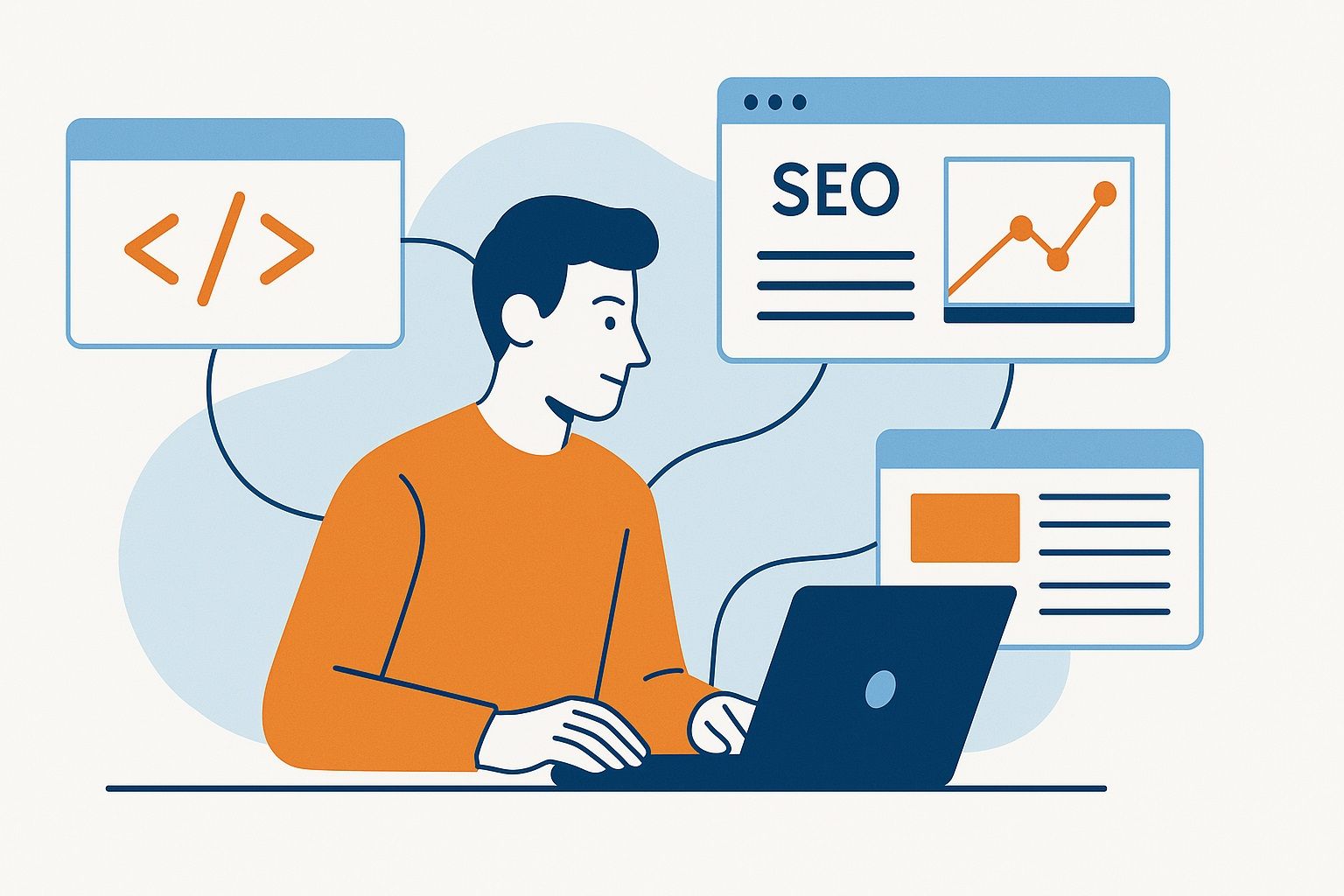 Вебмастер работает с кодом, аналитикой и контентом для оптимизации сайта