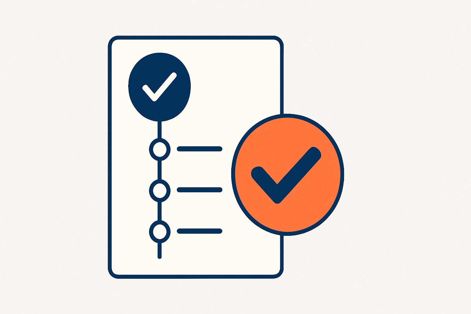 Контрольный список задач с галочками проверки и индикатором выполнения в синем и оранжевом цветах